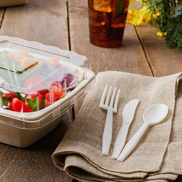 White CPLA Flatware and Utensils Kit with Napkin - 250/Case F146377