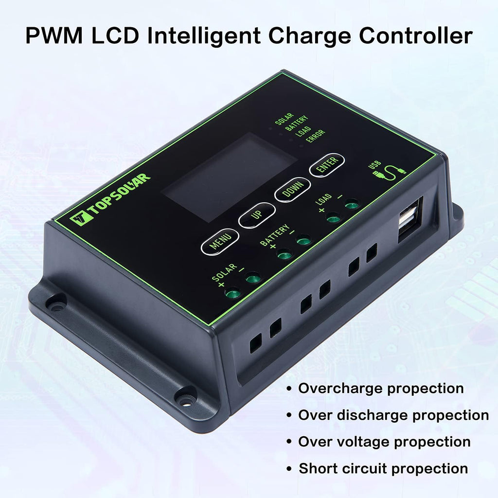 30W 12V Monocrystalline Solar Panel Kit with 10A Charge Controller O94542