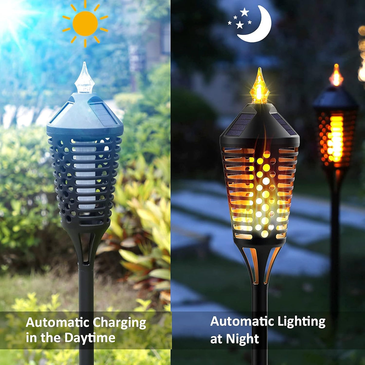 6 Pack Waterproof Solar Torch Lights with Flickering Flame W4807