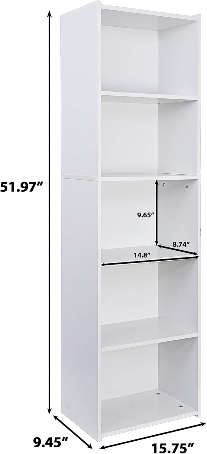 White 5-Shelf Wood Bookcase W129703