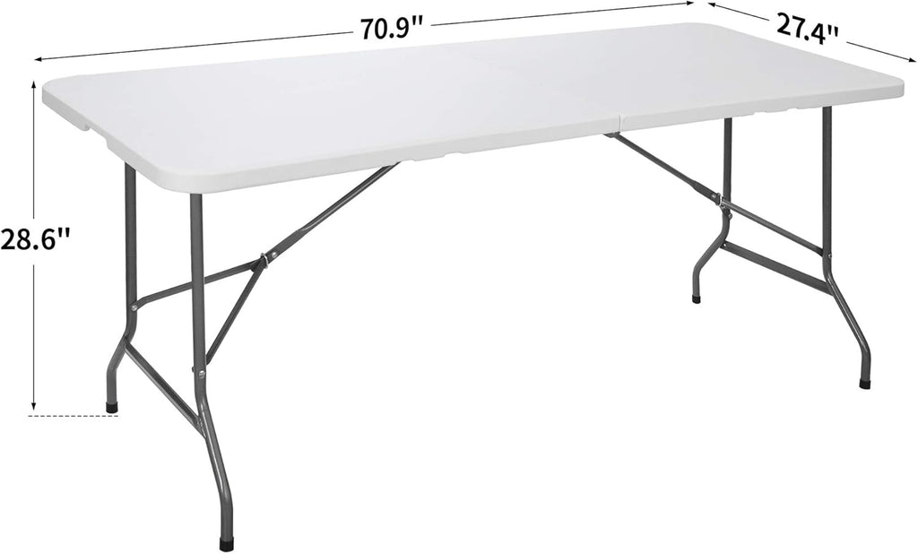 6ft Portable Folding Plastic Table with Handle, White V53448