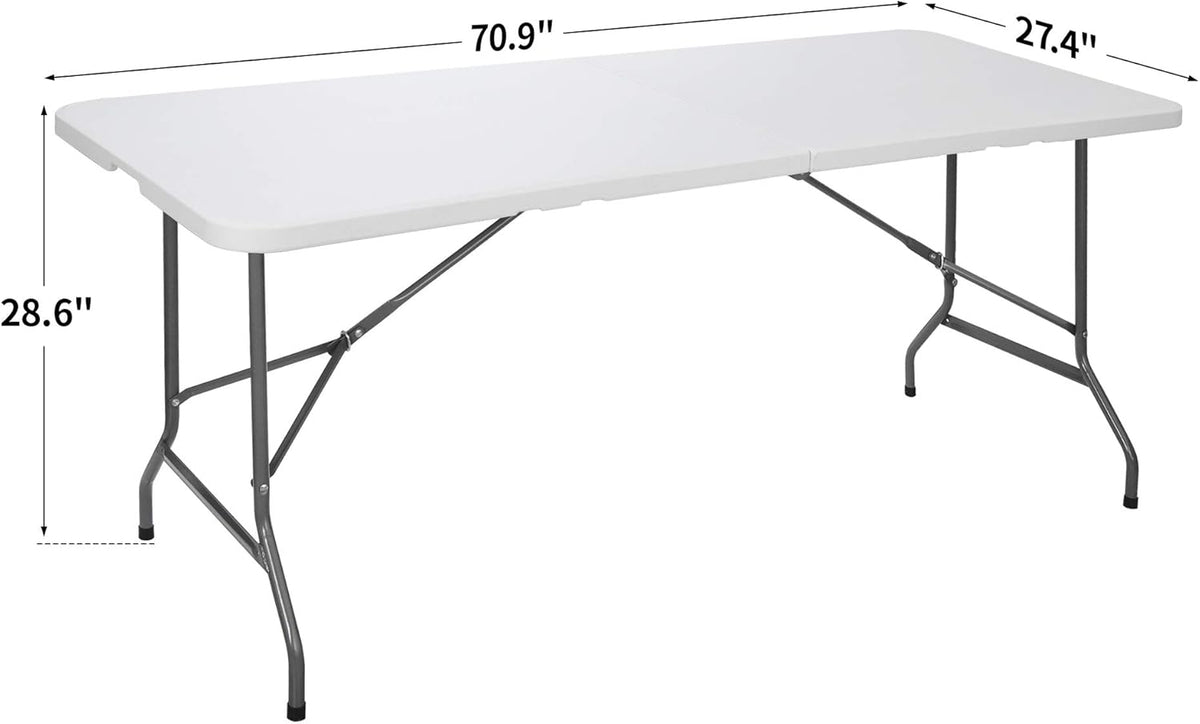 6ft Portable Folding Plastic Table with Handle, White V53448