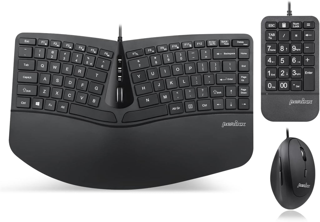 Wireless Compact Ergonomic Keyboard with Vertical Mouse and Numeric Keypad E144