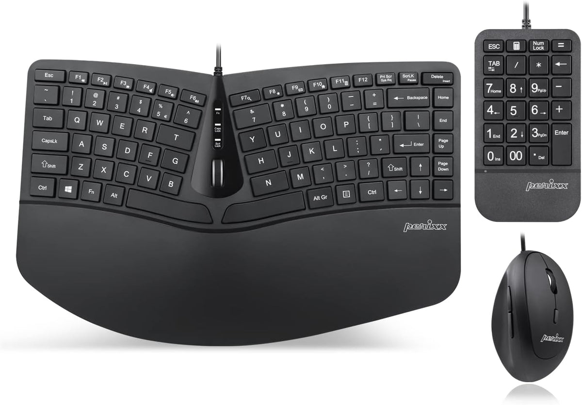Wireless Compact Ergonomic Keyboard with Vertical Mouse and Numeric Keypad E144