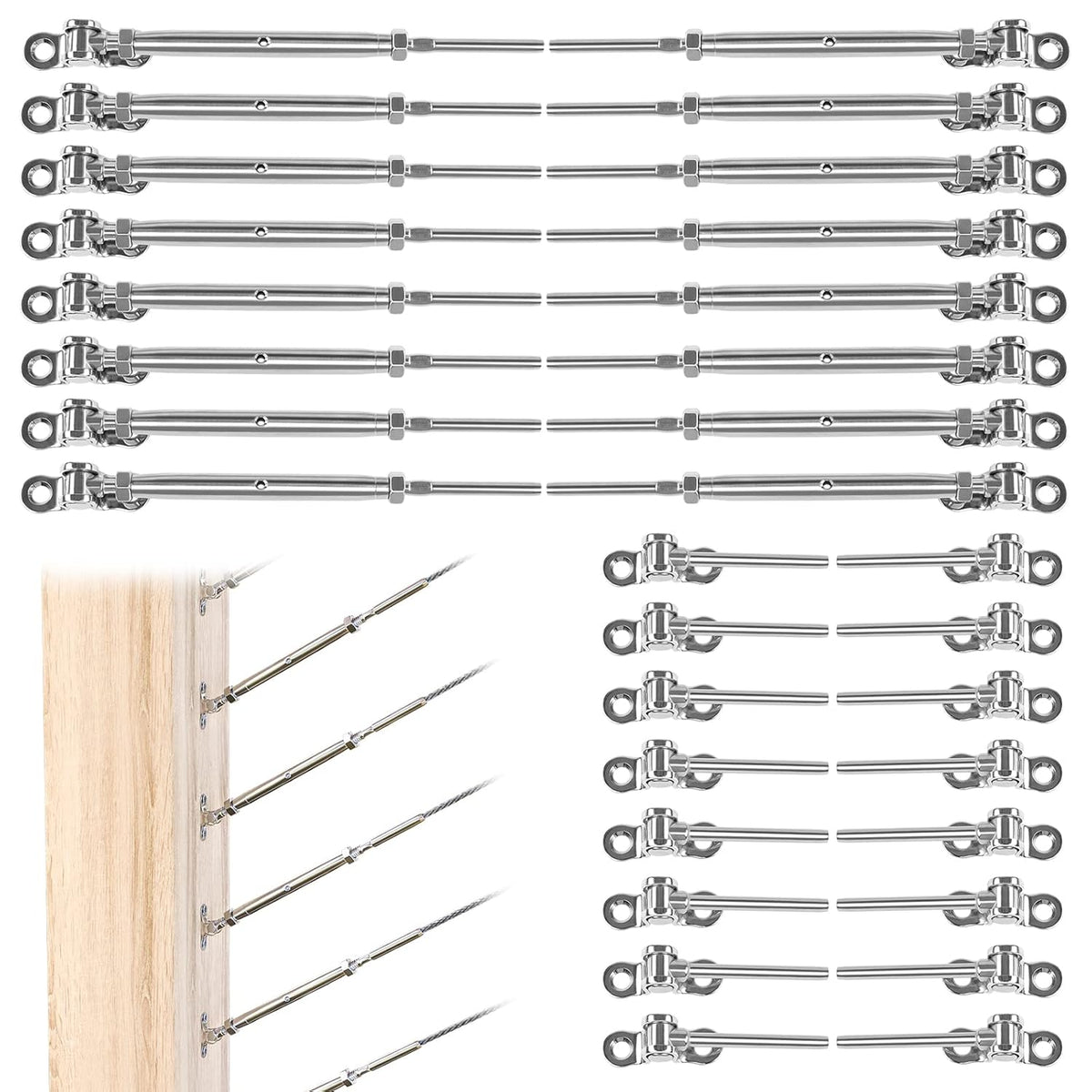 10 Set Cable Railing Kit 1/8 T316 Stainless Steel Turnbuckle Hardware Z10671