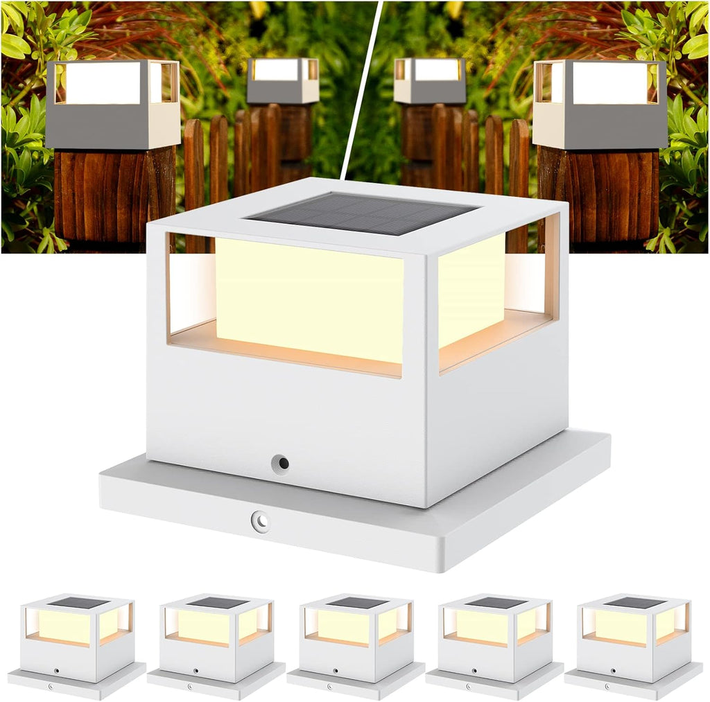 6 Pack White Solar Post Cap Lights L2399