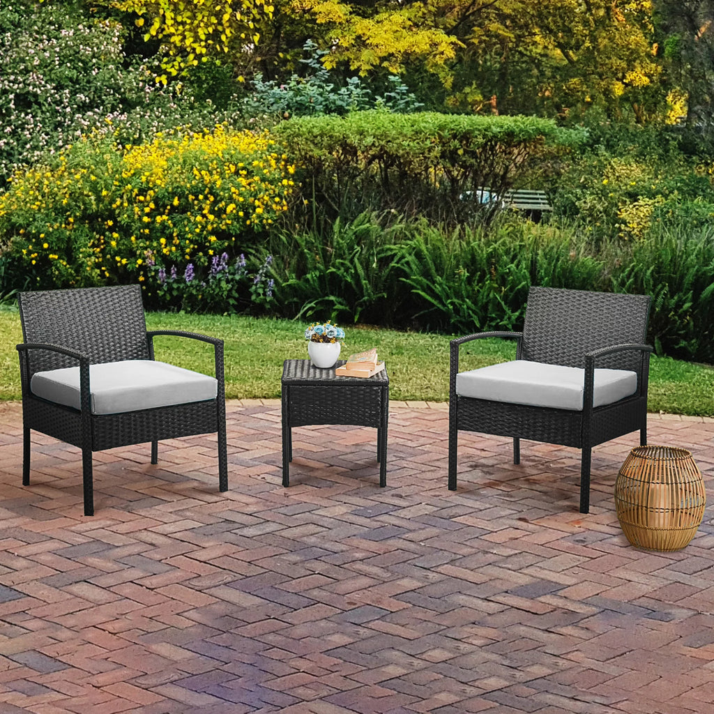 3 Piece Rattan Bistro Set with Side Table and Cushions N3339