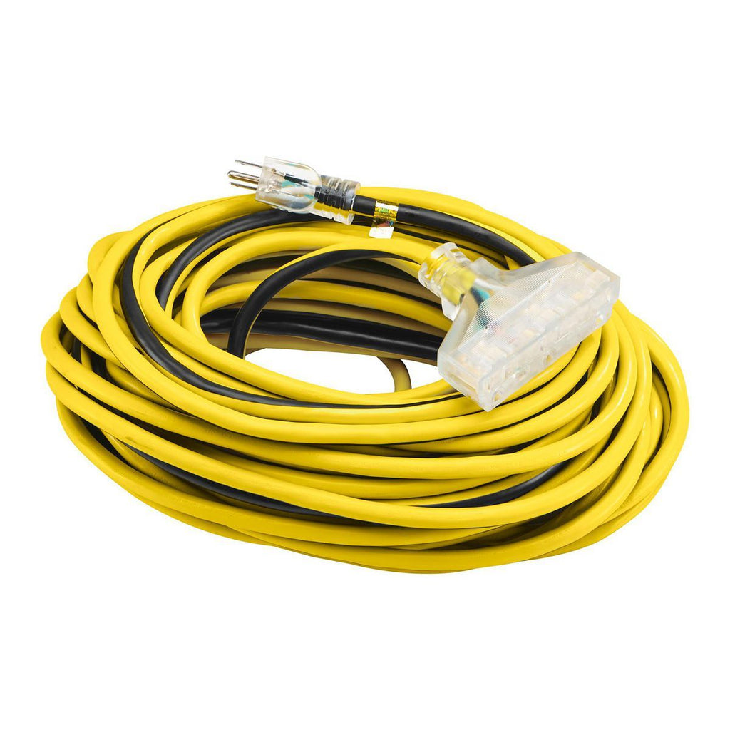 100 ft. 12/3 Gauge Multiple Outlet Extension Cord with Indicator Light, Yellow, Black D555