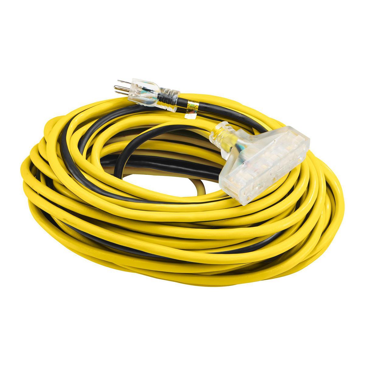100 ft. 12/3 Gauge Multiple Outlet Extension Cord with Indicator Light, Yellow, Black D555