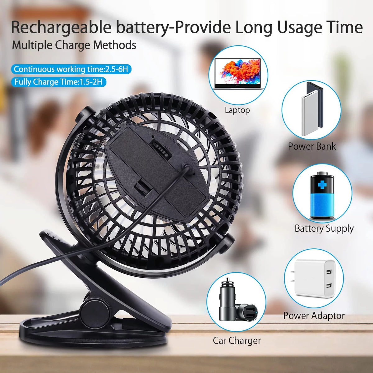 Portable Clip on Fan Black O83725