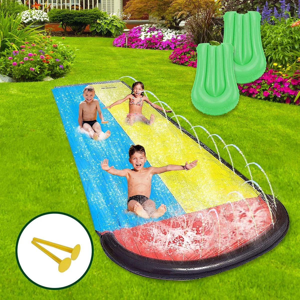 15.5ft Double Race Lawn Water Slides K35440