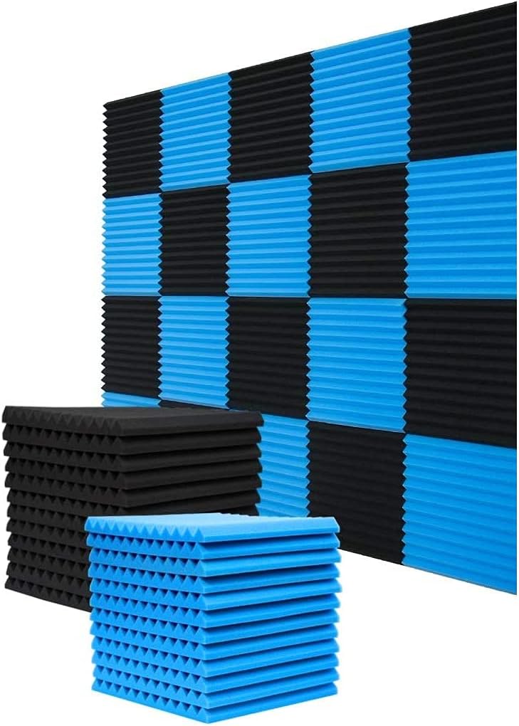 52 Pack Acoustic Panels Studio Foam 12X12 X1 Black/Blue X74377