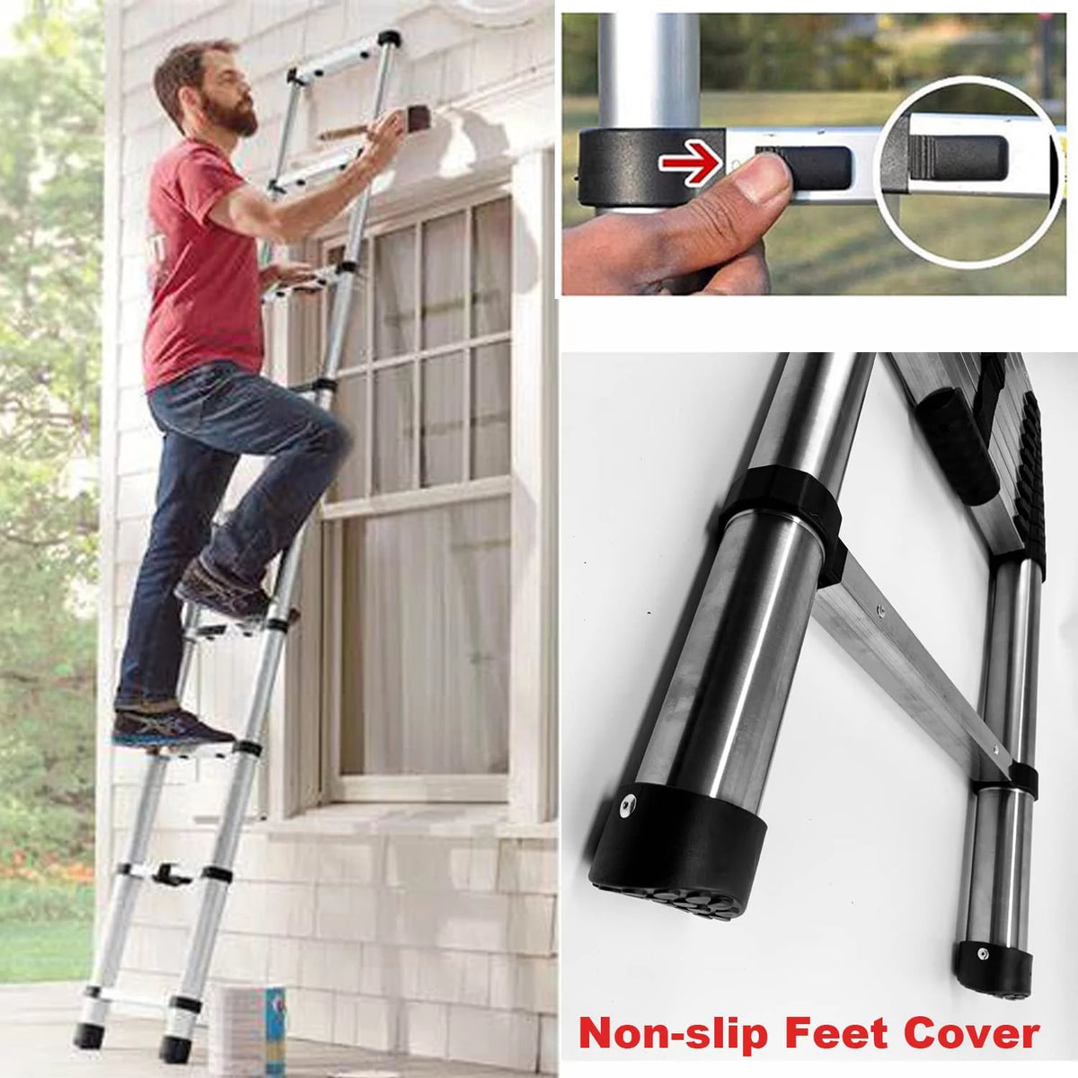 8.5ft Stainless Steel Telescopic Non-Slip Ladder W681
