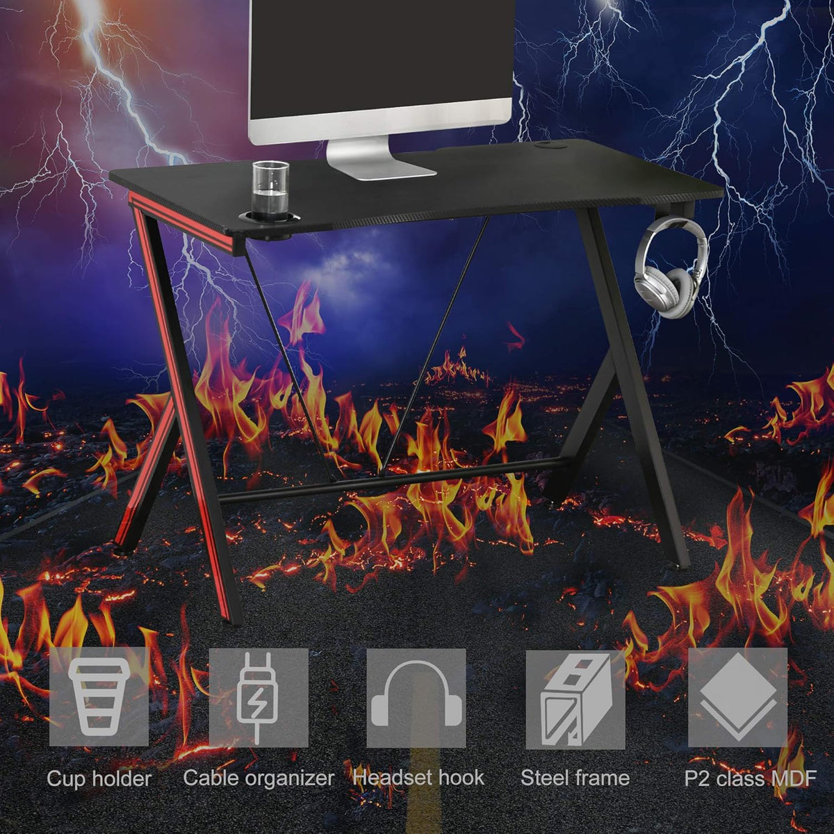47 inch Gaming Computer Desk with Cup Holder J915349