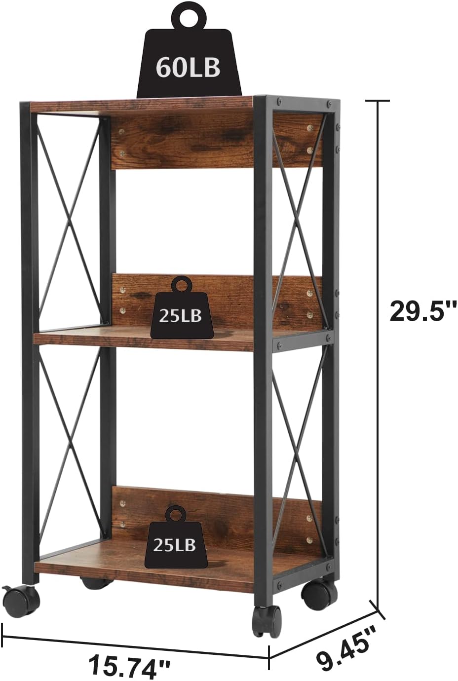 3-Tier Rolling Printer Cart with Storage B472