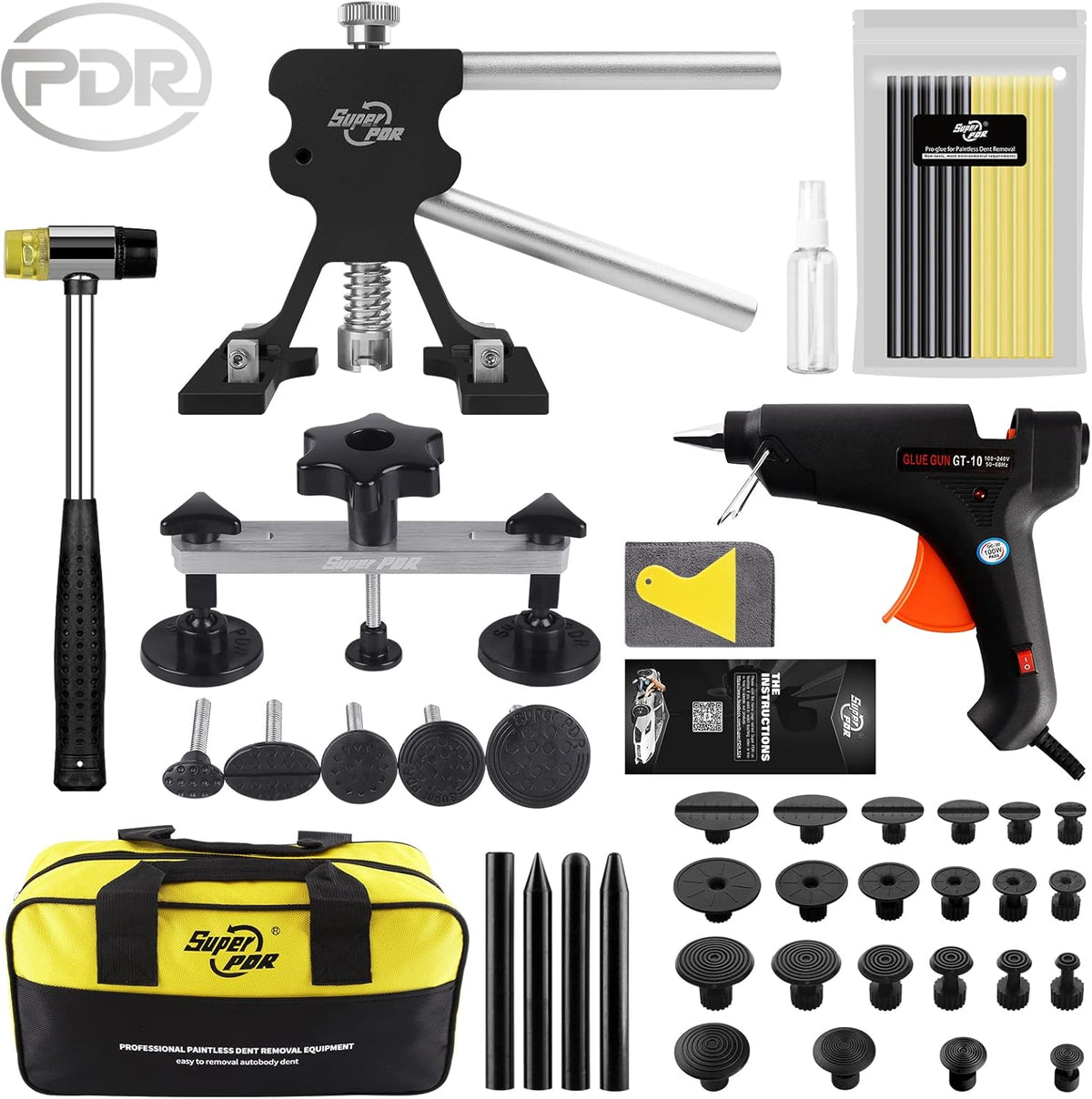 Paintless Dent Repair Kit with Bridge Dent Puller and Black Dent Lifter X529