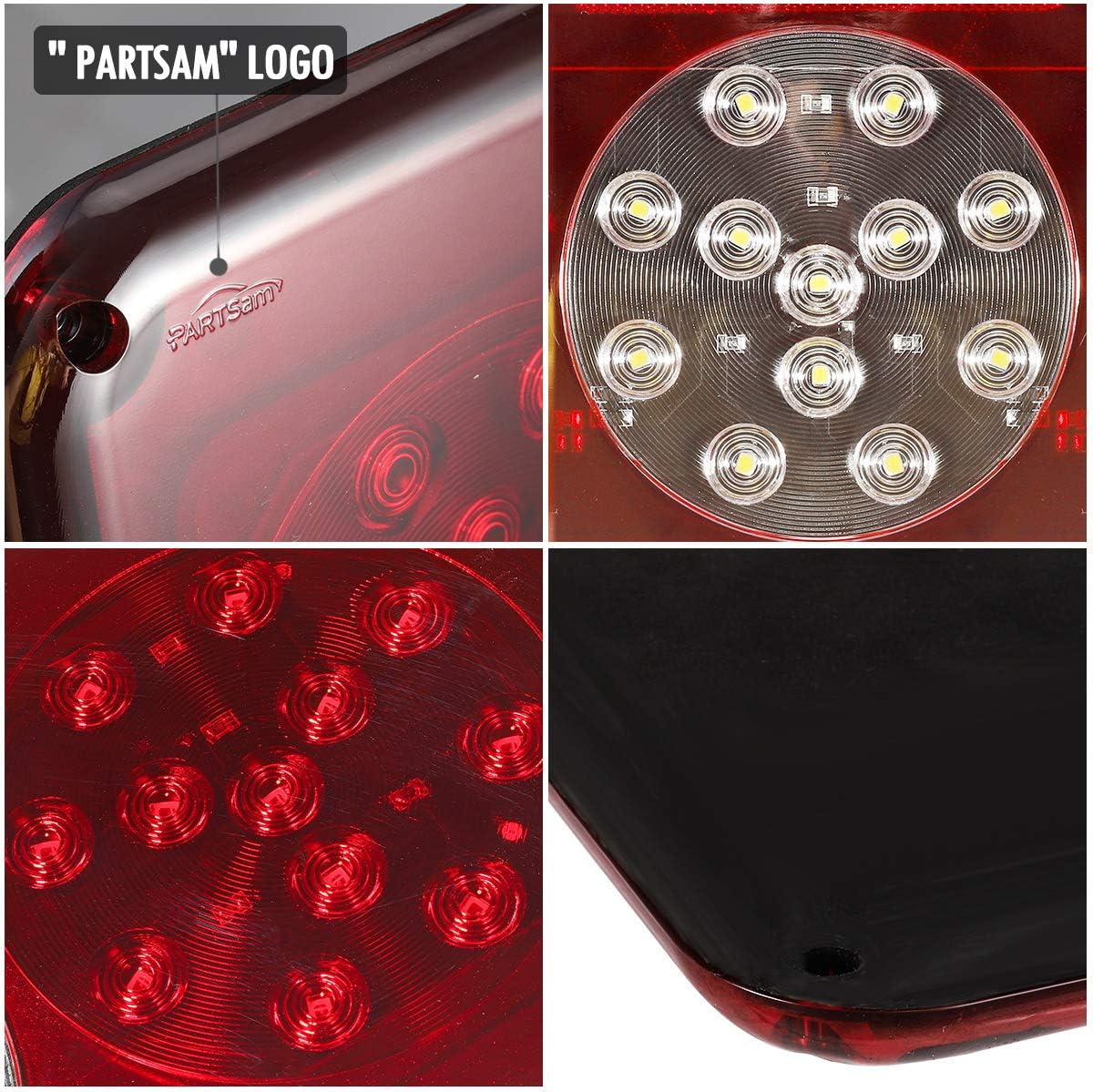 2Pcs Rectangle LED Trailer RV Tail Lights Red and White G254