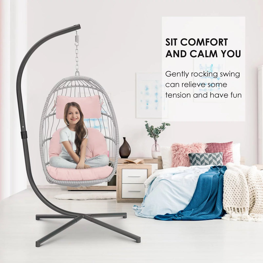 Hanging Egg Chair with Steel Stand and Cushion I55921