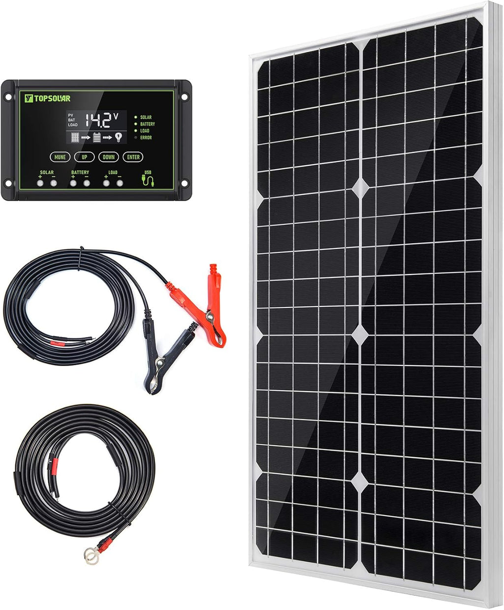 30W 12V Monocrystalline Solar Panel Kit with 10A Charge Controller O94542
