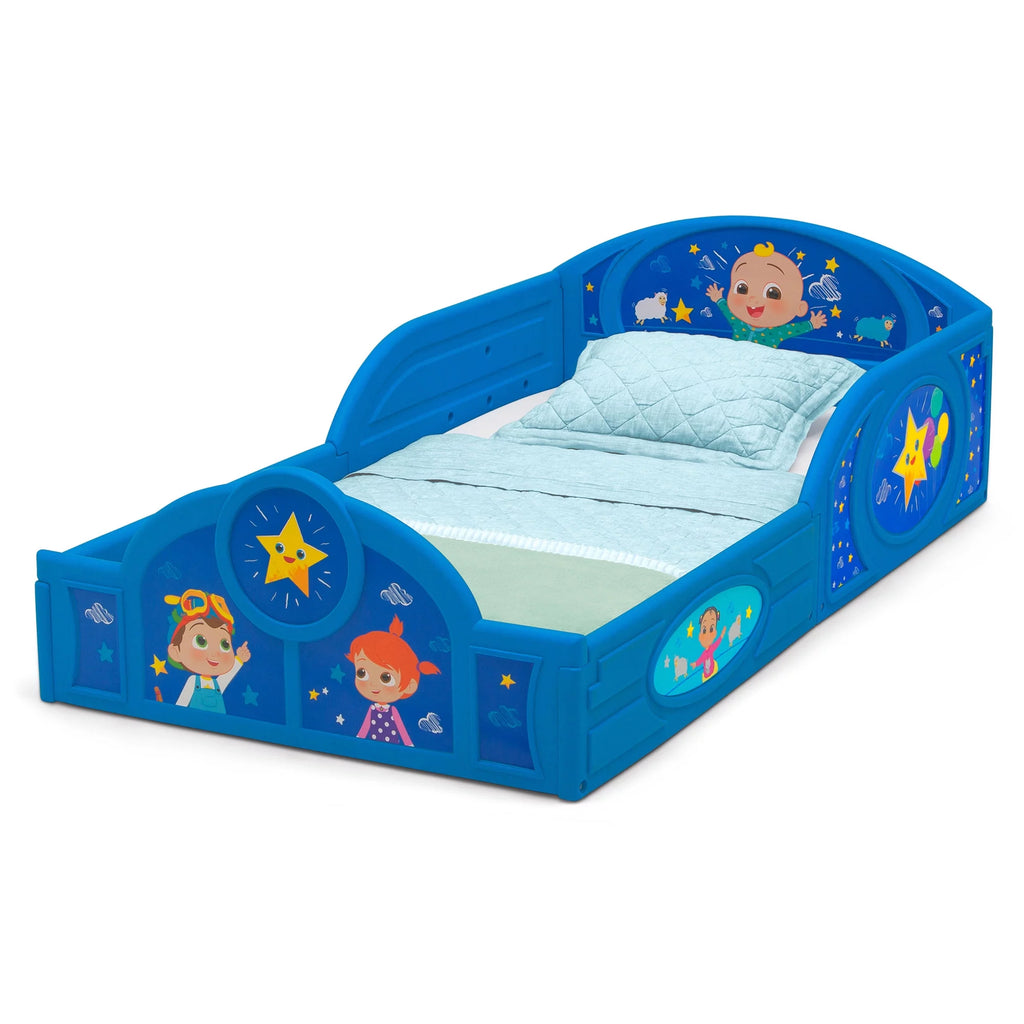 Blue Toddler Bed with Built-In Guardrails W39684