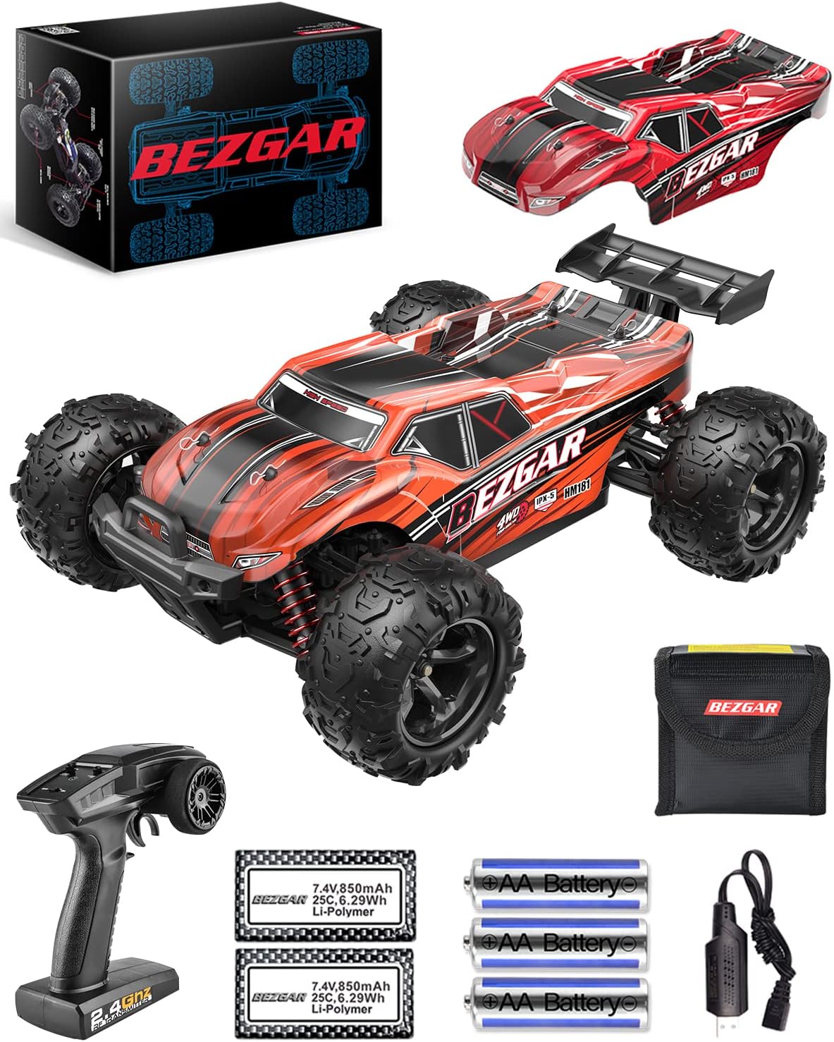 1:16 Scale 4WD Remote Control Truck with 2 Rechargeable Batteries M53939