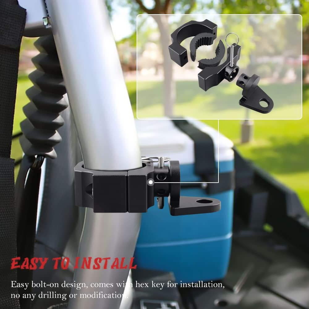 UTV Whip Light Mount Bracket Quick-Release Adjustable Flag Antenna Holder Tube Clamp for 1 Inch to 2 Inch Roll Bar, 2PC M6866