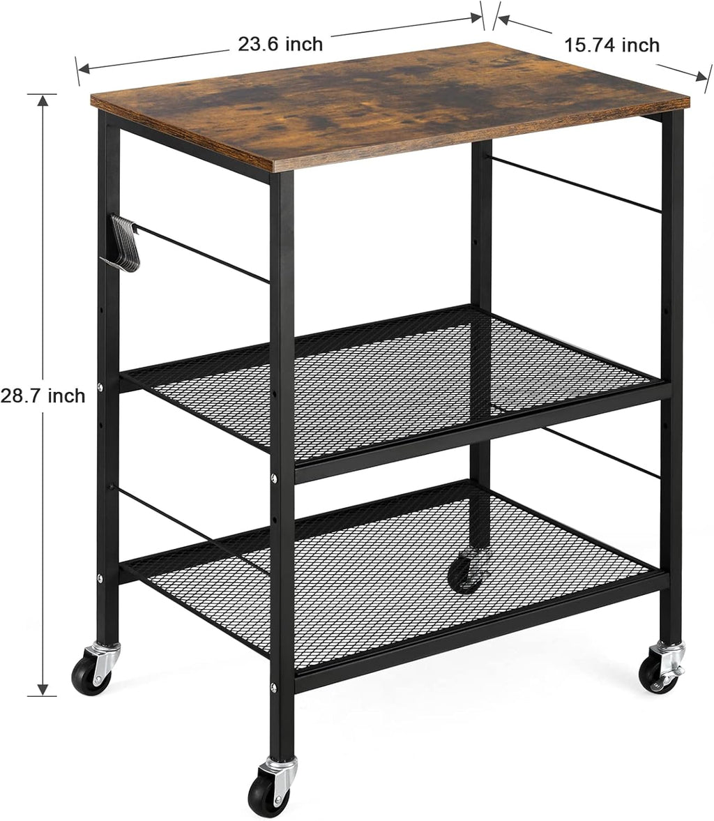 Kitchen Island on Wheels with Storage 3 Tier Microwave Oven Stand Rolling Utility Cart with 10 Hooks K831