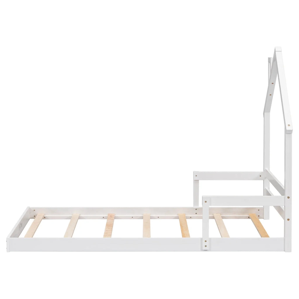 Twin Grey Wood Floor Bed Frame with Roof R4577