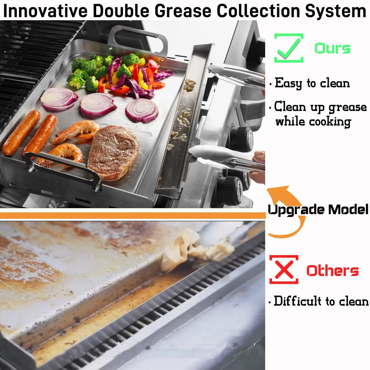 Flat Top Grill Griddle with Removable Grease Tray, 24 x 16 Stainless Steel C480291