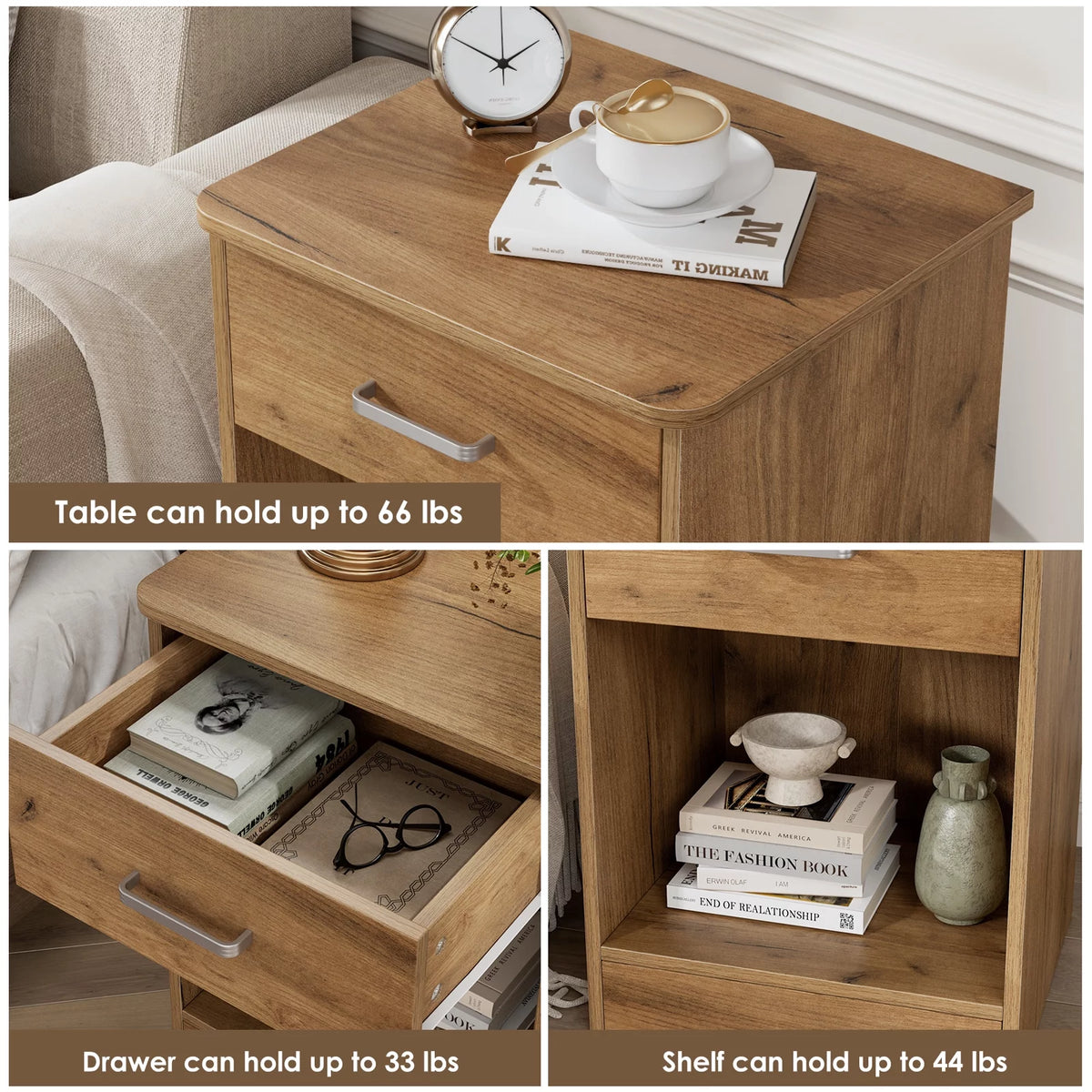 2 Tier Nightstand with Drawer, White F983