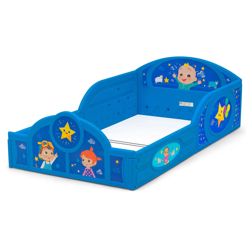 Blue Toddler Bed with Built-In Guardrails W39684