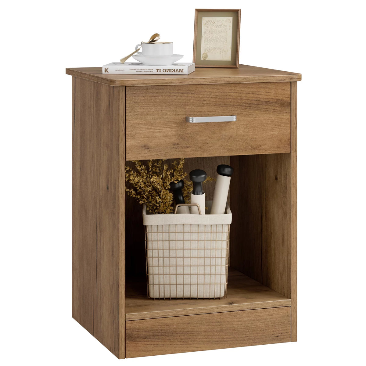 2 Tier Nightstand with Drawer, White F983