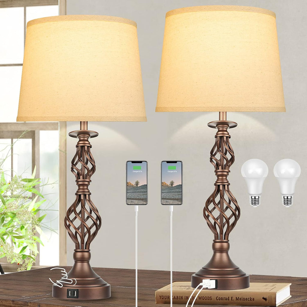 Touch Control Table Lamp Set of 2, 3-Way Dimmable with USB Port, Daylight White 5000K J50716
