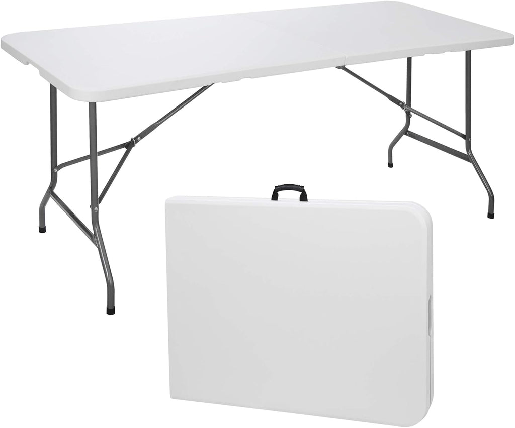 6ft Portable Folding Plastic Table with Handle, White V53448