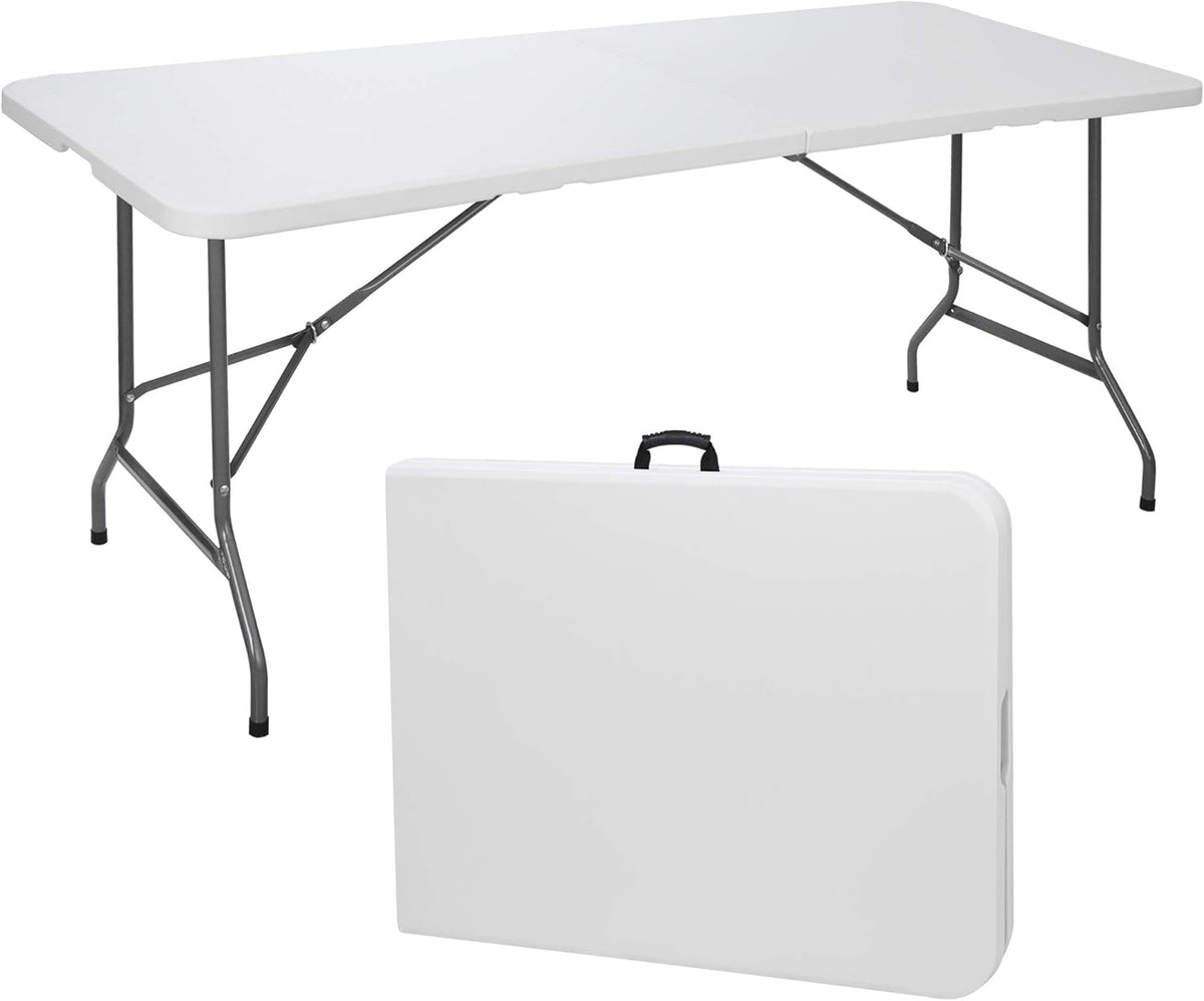 6ft Portable Folding Plastic Table with Handle, White V53448