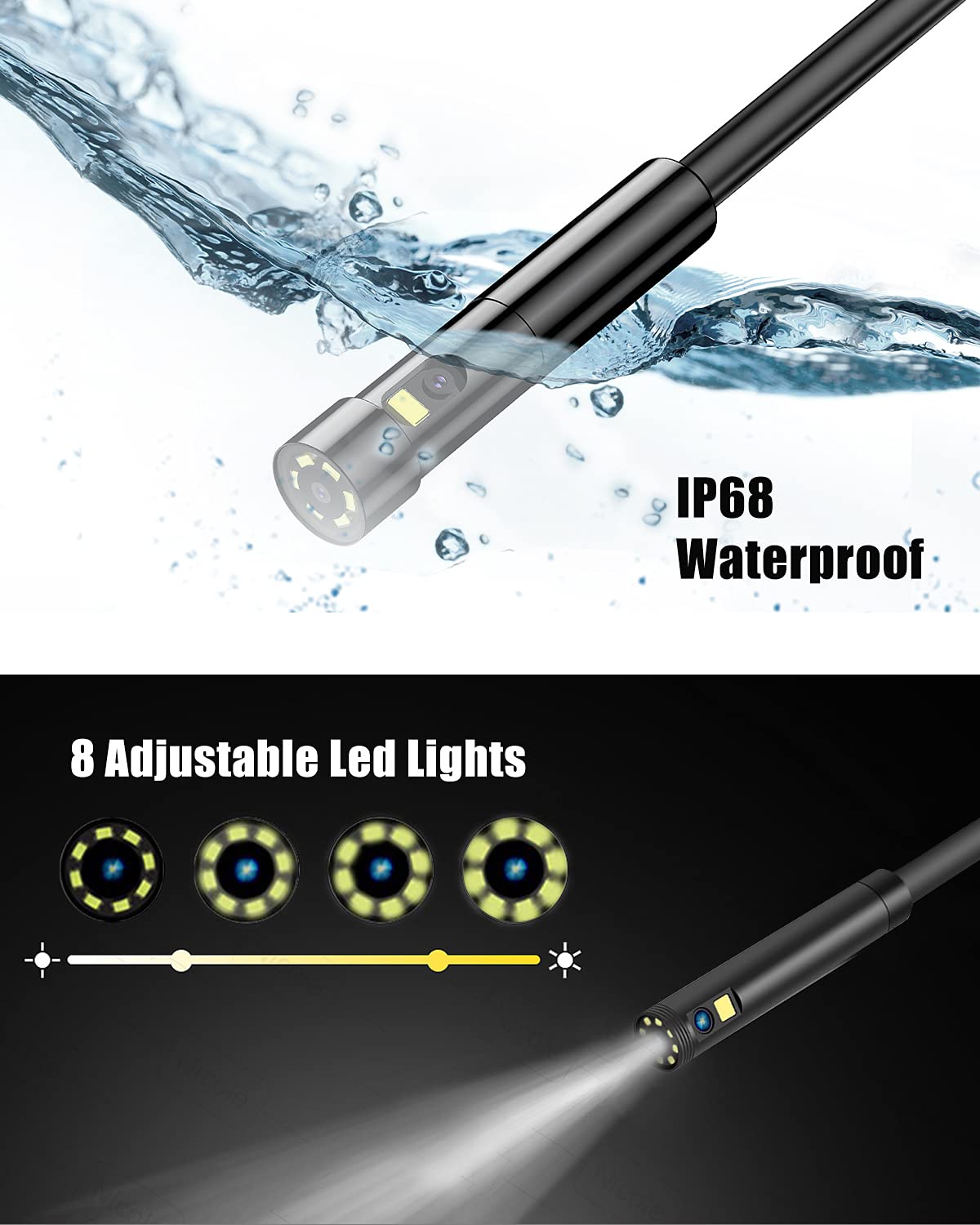 33FT Dual Lens Inspection Endoscope with 4.5 IPS Screen and 8 LED Lights H82026
