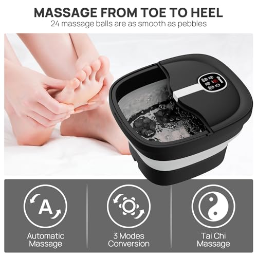 Collapsible Electric Foot Spa with Heat Bubble Remote and 24 Shiatsu Massage Balls X492