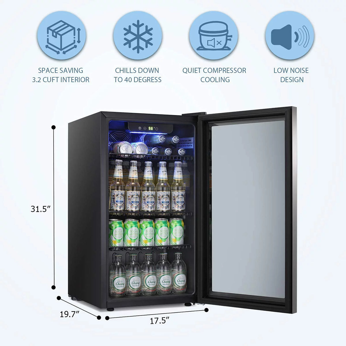 3.2Cu.ft 120 Can Glass Door Beverage Refrigerator Cooler C176