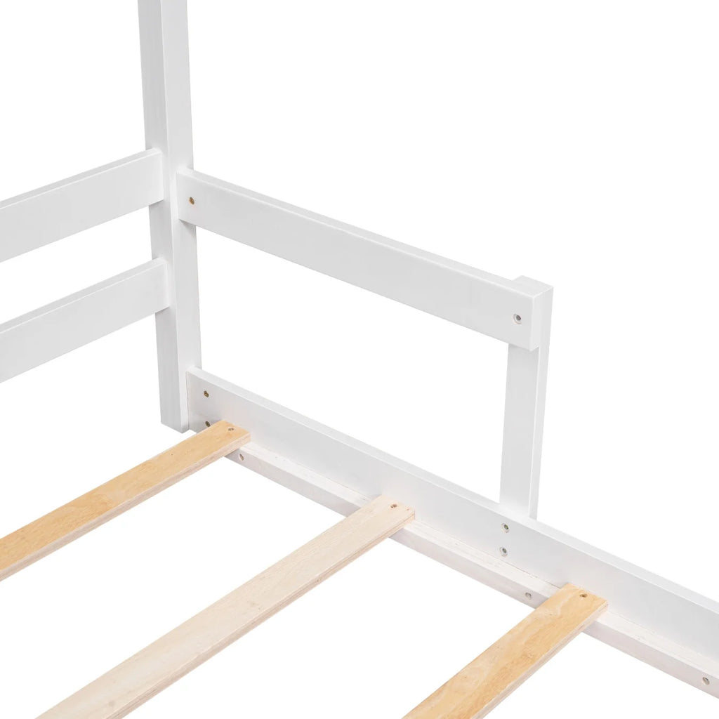 Twin Grey Wood Floor Bed Frame with Roof R4577