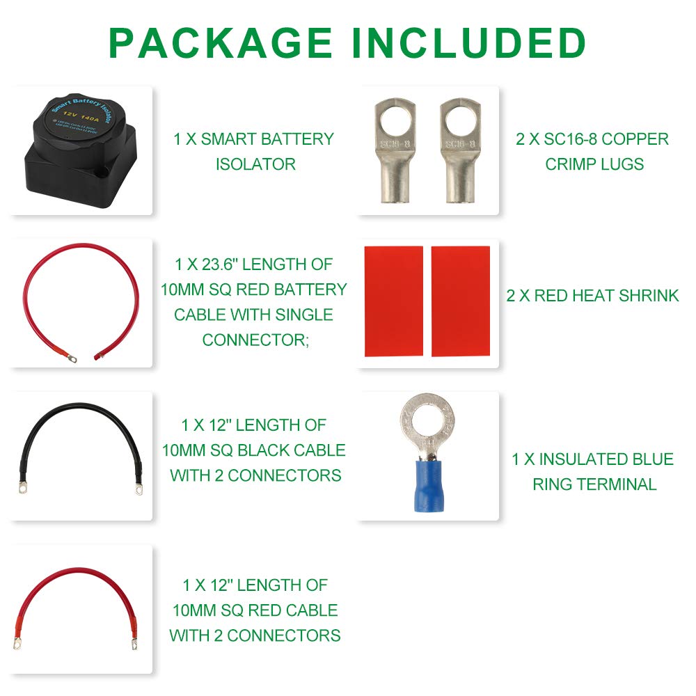 12V 140Amp Voltage Sensitive Relay Dual Battery Isolator Kit S1784