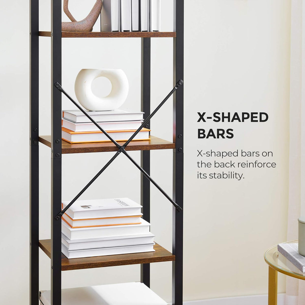 5-Tier Rustic Brown and Black Bookshelf K69609