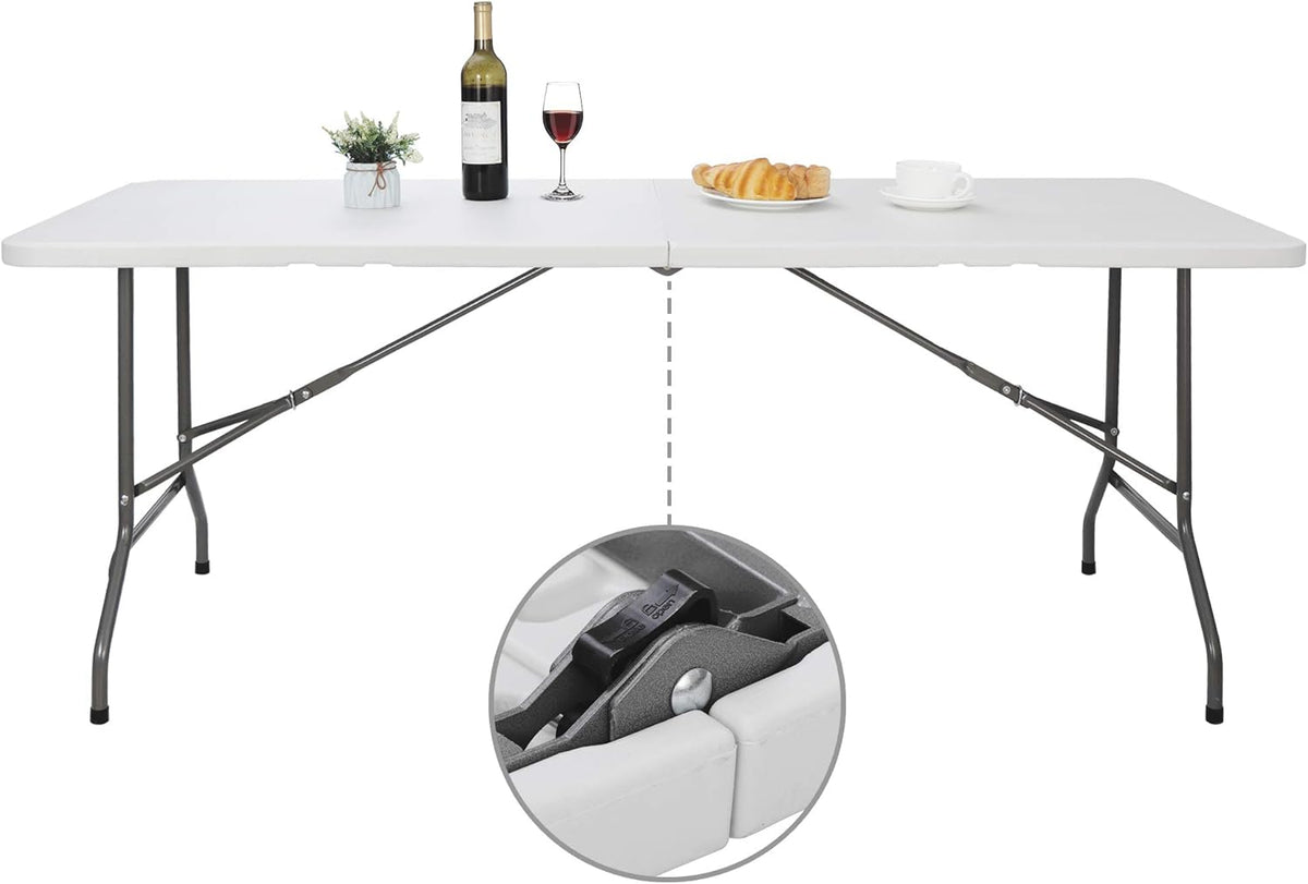 6ft Portable Folding Plastic Table with Handle, White V53448