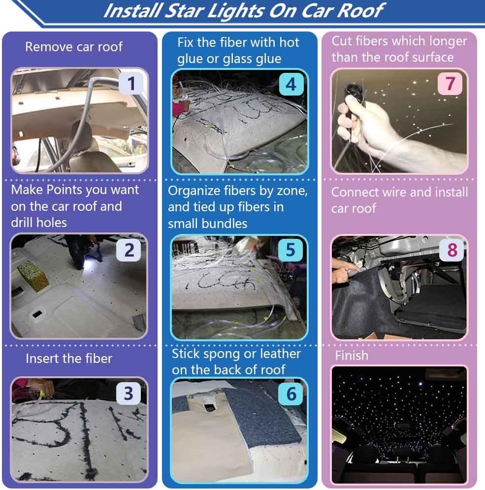 Car Use Bluetooth 6W RGB LED Fiber Optic Light Star Ceiling Kit D21710