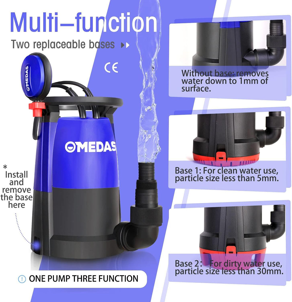 Electric 3 in 1 Submersible Pump 3/4HP 500W 3302GPH with Float Switch U290110