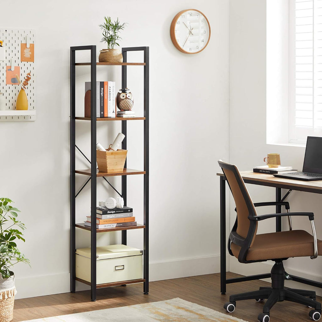 5-Tier Rustic Brown and Black Bookshelf K69609