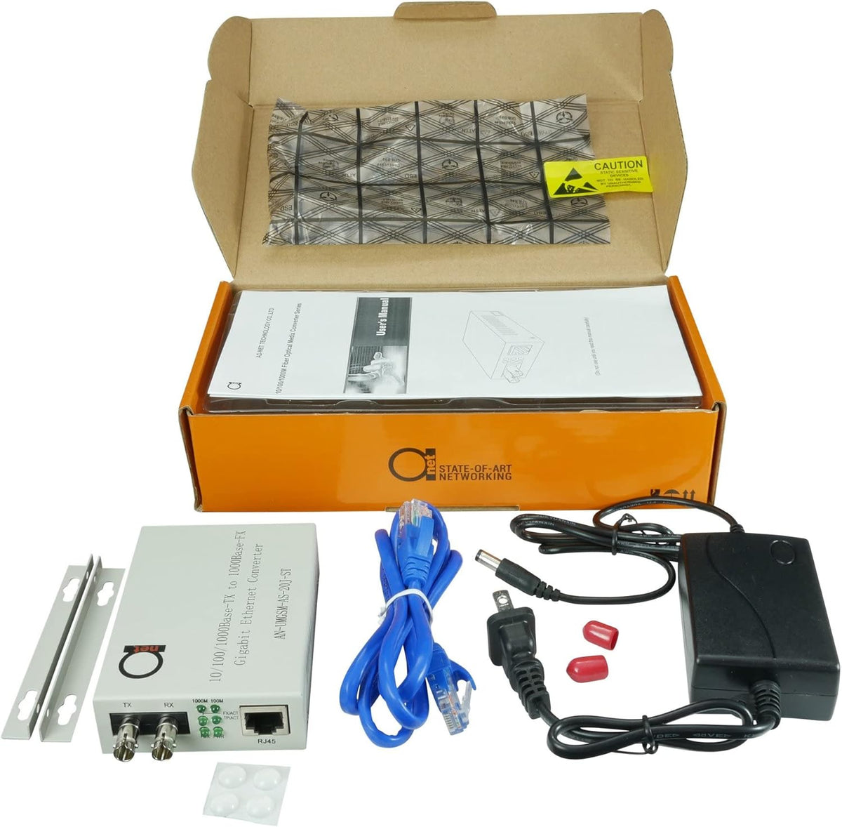 Gigabit Fiber Media Converter ST to UTP Cat5e Cat6 RJ-45 F1467