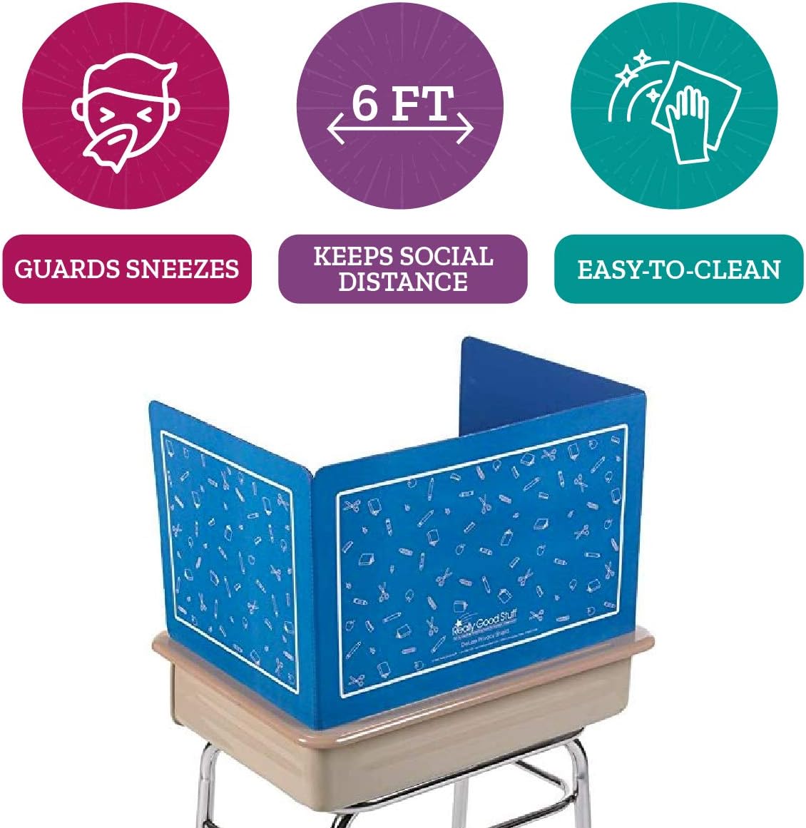 Plastic Privacy Shields for Student Desks Set of 6 Large Blue M65137