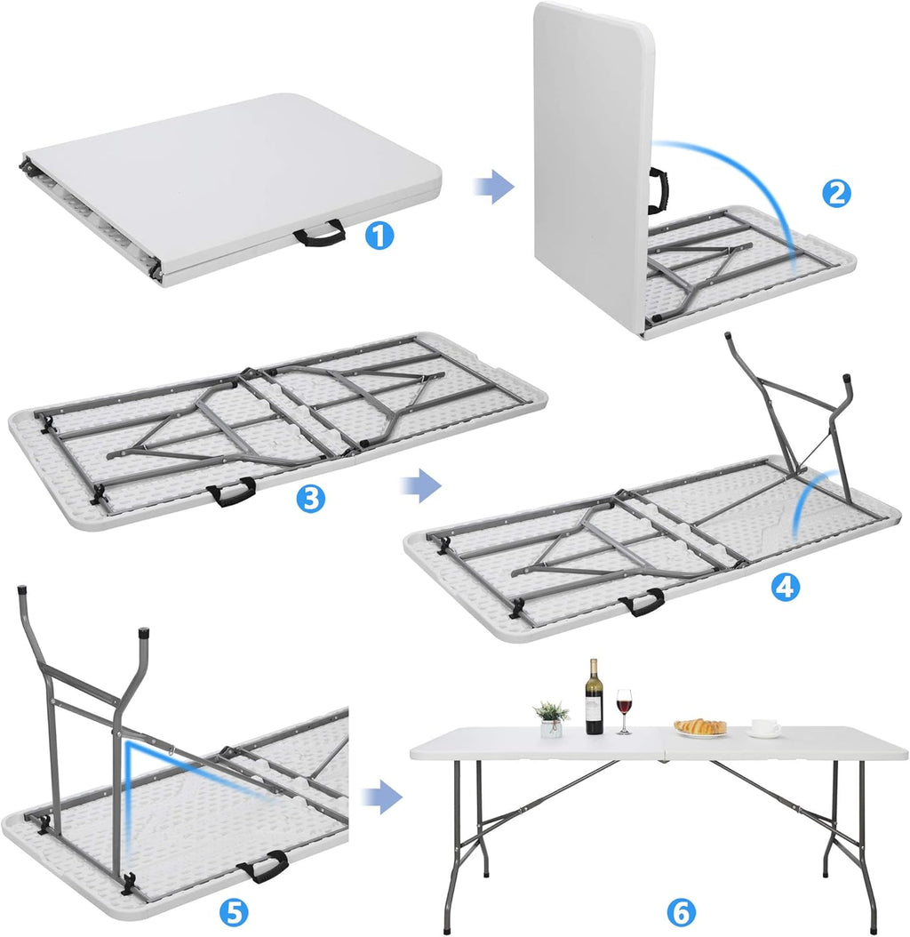 6ft Portable Folding Plastic Table with Handle, White V53448