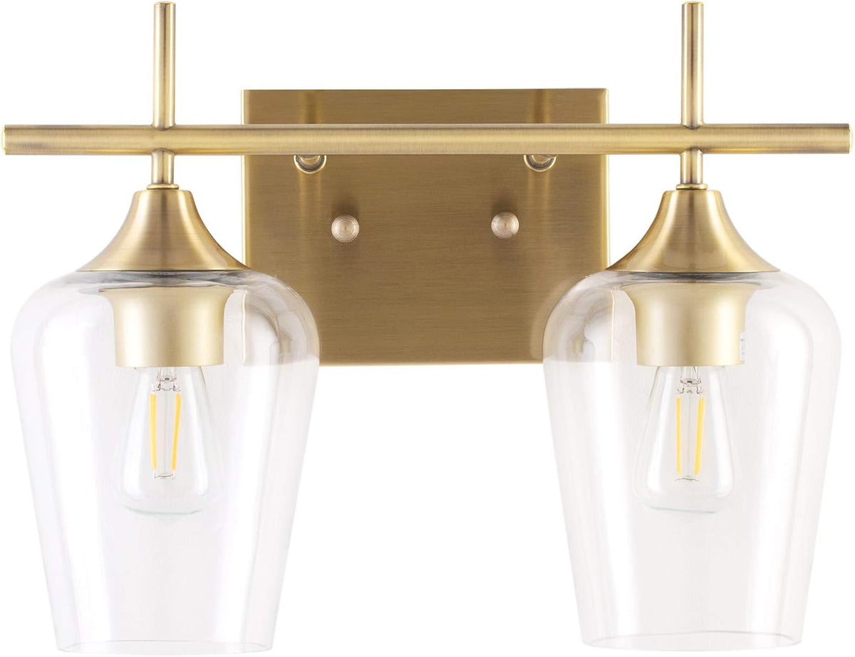 2-Light Brushed Nickel Vanity Lights with Clear Glass Shade P22186