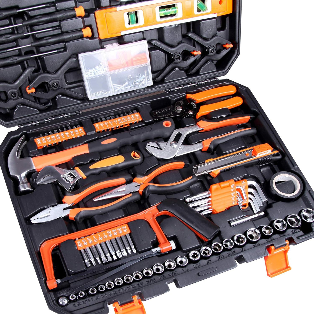 168 Pcs Orange General Household Hand Tool Kit with Storage Case Q76896